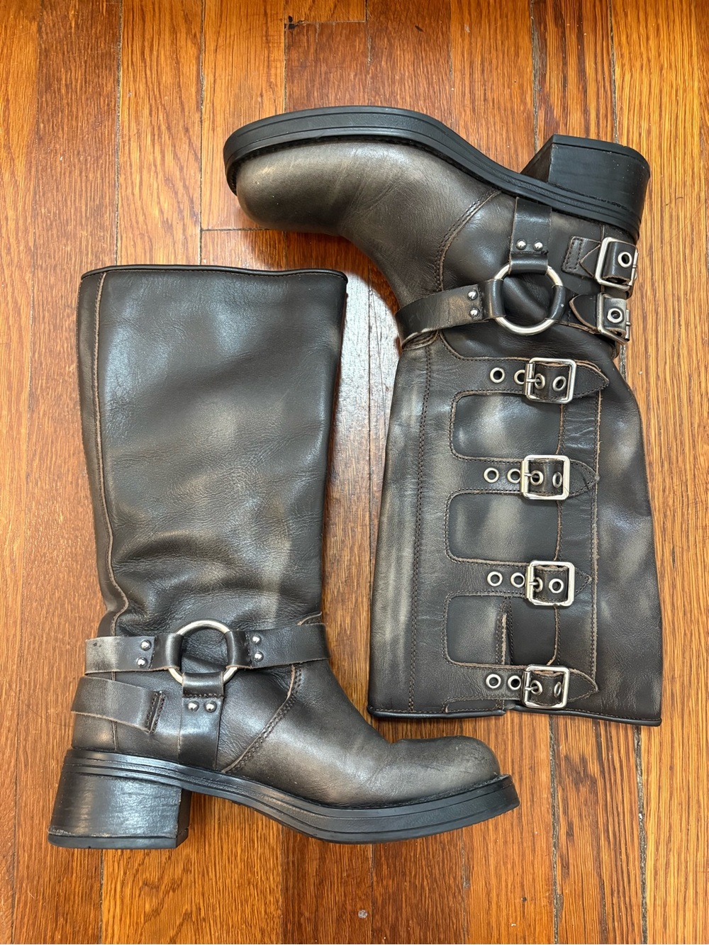 Steve Madden Tall Buckle Harness Boots in Dark Brown